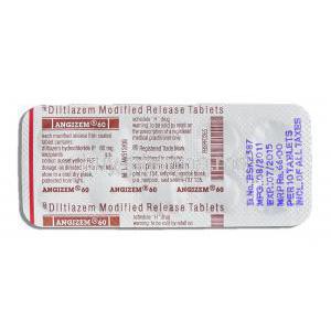 Angizem, Diltiazem MR 60 mg packaging