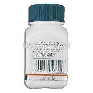 Karela for regular metabolism Capsules Bottle side