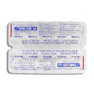 Generic Pepcid, Famocid 20, Famotidine 20mg, tablet, strip description