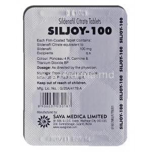 Siljoy-100, Sildenafil Citrate 100mg Tablet Strip Manufacturer Sava Medica