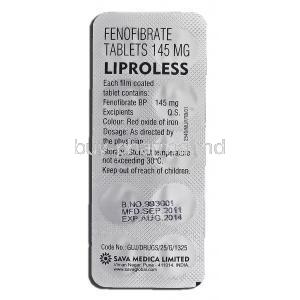 Liproless, Generic Tricor, Fenofibrate, 145 mg, Tablet, Strip