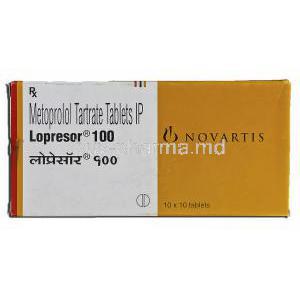 Lopresor 100, Generic Lopressor, Metoprolol Tartrate, 100 mg, Box