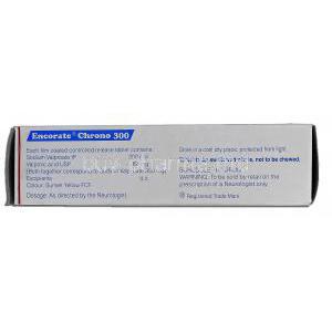 Encorate Chrono, Generic Depakote Epilim, Sodium Valproate and Valproic Acid, 300mg, Box description