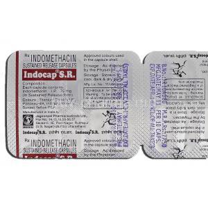 Indocap Sustained Release, Generic Indocin, Indomethacin, 75 mg, Strip description