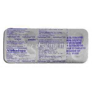 Alphadopa 250, Generic Aldomet, Methyldopa, 250mg, Strip description
