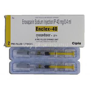Enclex-40, Enoxaparin Sodium Injection IP 40mg 0.4ml, Box and Syringe