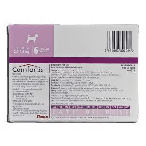 Comfortis, spinosad, 140 mg, Chewable Tablets for Dogs, 2.3 - 4.5 kg, Box description