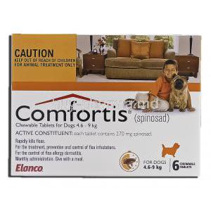 Comfortis, spinosad, 270 mg, Chewable Tablets for Dogs, 4.6 - 9kg, Box
