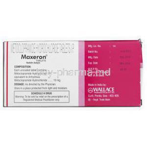 Maxeron 10, Generic Reglan, Metoclopramide, 10mg Box Description