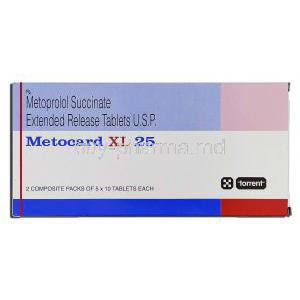 Metocard XL 25, Generic  Lopressor Toprol XL, Metoprolol  XR 25mg, Box