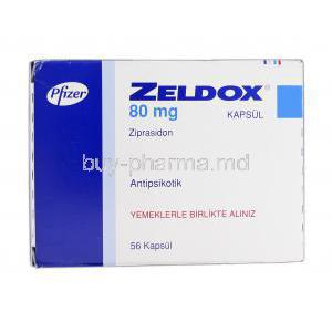Zeldox, Generic Geodon, Ziprasidone, 80 mg, Box