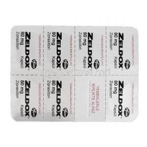 Zeldox, Generic Geodon, Ziprasidone, 80 mg, Strip Description