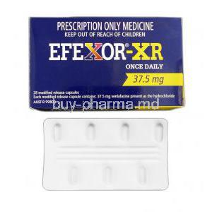 Efexor-XR, Branded, Venlafaxine XR, 37.5mg, Box and Strip