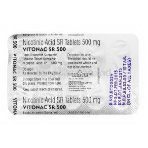 Vitonac SR, Generic Niaspan, Nicotinic Acid SR  500mg blister pack information
