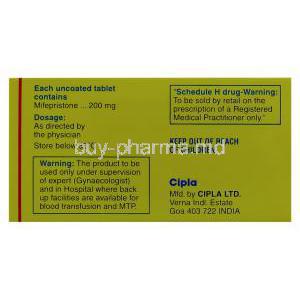 MTPill, Generic  Mifeprex,  Mifepristone 200mg Tablet (Cipla) Box Warning