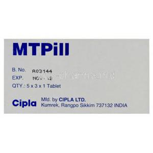 MTPill, Generic  Mifeprex,  Mifepristone 200mg Tablet (Cipla) Box