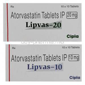 Lipvas, Generic Lipitor, Atorvastatin 10mg Tablet (Cipla) Box