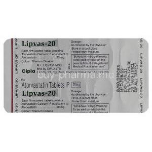Lipvas, Generic Lipitor, Atorvastatin 20mg Tablet (Cipla)