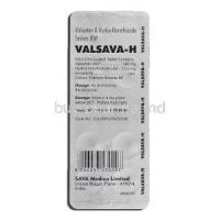 Valsava-H, Generic Valsartan / Hydrochlorothiazide, 160 mg / 12.5 mg, Strip description