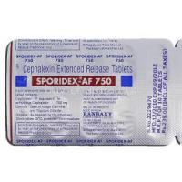 Sporidex-AF 750, Generic Keflex, Cephalexin Extended Release, 750 mg, Strip description