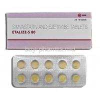 Etalize-S, Simvastatin 80mg and Ezetimibe 10mg Box and Strip