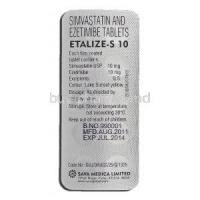 Etalize-S 10, Simvastatin, 10mg, Ezetimibe, 10mg, Tablet, Strip description