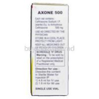 Axone 500, Generic Rocephin, Ceftriaxone Sodium 500mg Injection, Box description