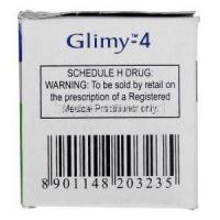 Glimy, Generic Amaryl, Glimepiride 4mg box side view