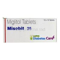 Misobit, Generic Glyset, Miglitol 25mg box