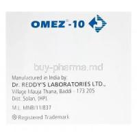 Omez-10, Generic Prilosec, Omeprazole 10mg Box Dr. Reddy's Manufacturer