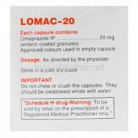 LOMAC-20, Generic Prilosec, Omeprazole 20mg Box Composition