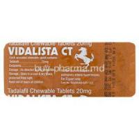 Vidalista CT, Generic Tadasoft, Tadalafil 20mg Chewable Tablet Strip Information