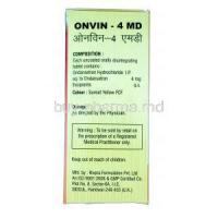 Onvin -4 MD, Generic  Zofran, Ondansetron 4mg Orally Disintegrating tablets composition
