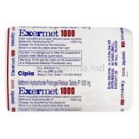 Exermet, Metformin 1000mg Prolonged-release  blister pack information
