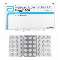 Flagyl, Metronidazole 200mg box and tablets