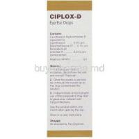 Ciplox-D,  Ciprofloxacin/ Dexamethasone Ophthalmic Solution Eye/ Ear Drops Box Information