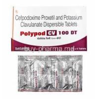 Polypod CV, Cefpodoxime and Clavulanic Acid 100mg box and tablets