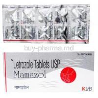 Mamazol, letrozole tablets, box front presentation