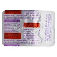Glucored Forte, Glibenclamide/ Metformin, 5mg/500mg 10 x 10 tablets, blister pack back presentation