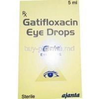 Gatifloxacin eye drops, Ajanta 5ml, box front presentation