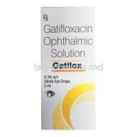 Gatilox, Gatifloxacin ophthalmic solution, 0.3% 5ml, box front presentation