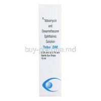 Toba DM Eye Drops, Dexamethasone 0.1%/ Tobramycin 0.3% 10ml, Sun Pharma box front presentation