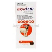 Bravecto Chewable, Fluralaner 250mg, for Small Dogs (4.5kg-10kg), 1tablet, MSD Animal Healthcare, Box front view