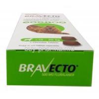 Bravecto Chewable, Fluralaner 500mg,for Medium Dogs (10kg-20kg), 2tablets, MSD Animal Healthcare, Box top view