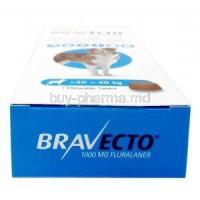 Bravecto Chewable, Fluralaner 1000mg,for Large Dogs (20kg-40kg),2tablets, MSD Animal Healthcare,Box top view