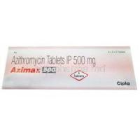 Azimax 500, Azithromycin 500mg, Box front view