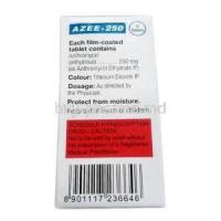Azee, Azithromycin 250mg, Cipla, Box information, Contents, Dosage
