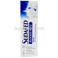Sudafed Block Nose Spray, Xylometazoline hydrochloride, Nasal Spray 15ml, McNeil Products Ltd, Box front view