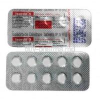 Isordil-5, Isosorbide Dinitrate 5 mg, Ipca Laboratories, Blisterpack front view, back view