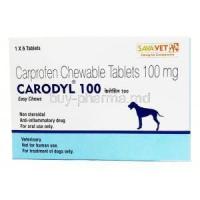Carodyl 100, Carprofen 100 mg, 6 tablets, Sava Vet, Box front view
